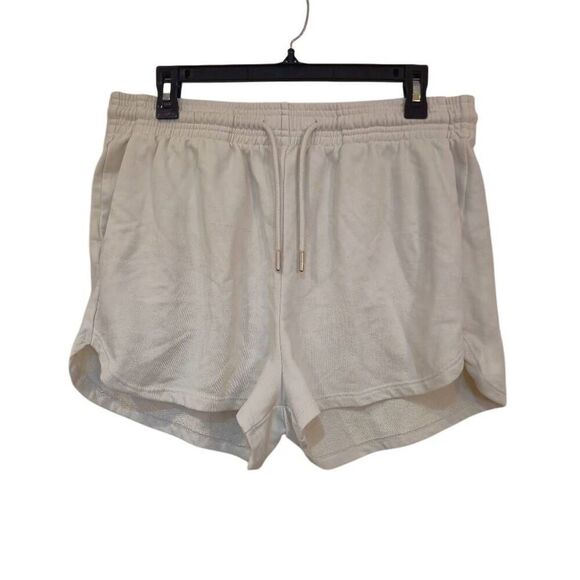 H&M Women's Ivory Cotton/Poly Knit Drawstring Sweatshorts w Pockets - Picture 3 of 9